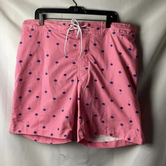 ST JOHNS BAY MENS SIZE XL SWMI TRINKS PINK WITH BLUE PALM TREE DESIGN - Picture 2 of 14